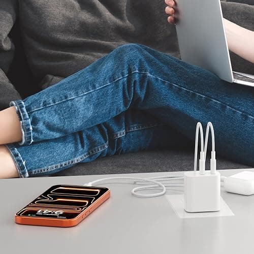 Fast Charger for 15 16 17 Pro Max, 10FT Nylon Braided USB C to C Charging Cable Cord & 20W Dual Port USB C Fast Charger Block for Phone 17 16 15 Pro Max/17 16 15/15 Plus,Android Phone-White thumbnail 5