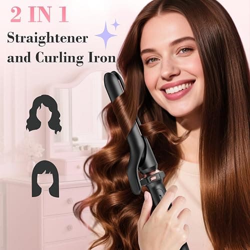 Ufree 3 in 1 Curling Iron, Curling Wand Set with Thermal Brush Flat Iron Hair Straightener, Dual Voltage Wand Curler, Instant Heat Up Hair Curler, Include Protective Glove 2 Clips, Gifts for Women thumbnail 6