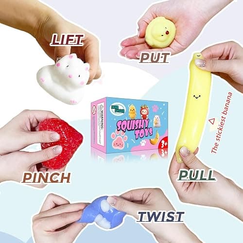 8 Pcs Taba Squishies Pack - Squishy Pack Include (2 Strawberry, 2 Cat Paws,2 Banana,1 Hamster,1 Chick),Squishy Fidget Toys Set,Gifts for Kids, Party Favors - Cute Taba Handmade Stress Toys thumbnail 3