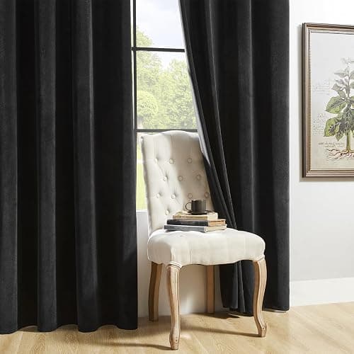 Joydeco Black Velvet Curtains 96 inch Length 2 Panels, Luxury Blackout Rod Pocket Thermal Insulated Window Curtains, Super Soft Room Darkening Drapes for Living Dining Room Bedroom,W52 x L96 inches thumbnail 7