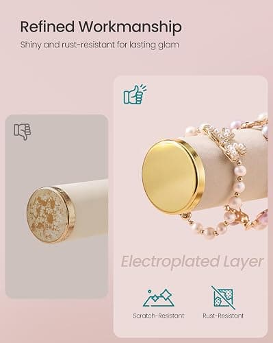 SONGMICS Bracelet Holder Stand, Jewelry Display Stand, Jewelry Organizer, with 3 Tiers and Velvet Tray, Removable Ring Holder, Cloud White and Camel Brown UJJS027A01 thumbnail 5