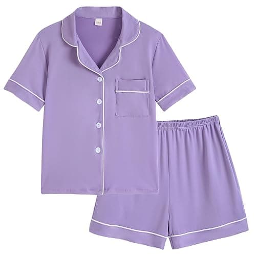 Vopmocld Unisex Kids Button Down Pajama Sets Short Sleeve & Shorts Solid Color Teens Outfit with Pockets Lounge Sets - Image 1