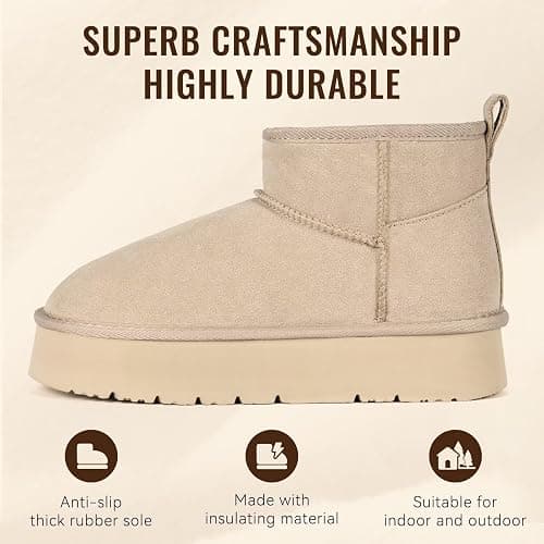 OOW Ankle Platform Boots for Women Genuine Suede Short Winter Snow Boot with Cozy Memory Foam thumbnail 2