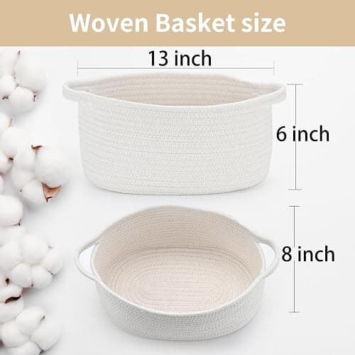 Happyiren Cute Woven Storage Basket with Handle, Baskets for Gifts Empty, Gift Baskets for Christmas Birthday Baby Shower Burr, Decorative Organizer Box for Baby Toy Pet, 13" D x 8" W x 6" H thumbnail 3