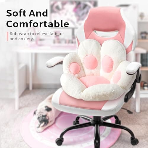 Ditucu Cat Paw Cushion Kawaii Chair Cushions 27.5 x 23.6 inch Cute Stuff Seat Pad Comfy Lazy Sofa Office Floor Pillow for Gaming Chairs Room Decor White thumbnail 4
