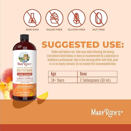 MaryRuth's Liquid Multivitamin+Hair Growth | Clinically Tested for Thicker Hair & Facial Wrinkles in Women | Biotin 10000mcg | Lustriva Hair Growth Supplement | Skin Care | Age 18+ | 30 Fl Oz thumbnail 3