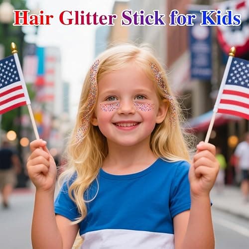 MEICOLY 4th of July Glitter Stick,Red White Blue Face Hair Glitter Stick with Star,Fourth of July Patriotic Accessories Outfits for Women,Soccer Softball Body Glitter Rave Makeup thumbnail 9