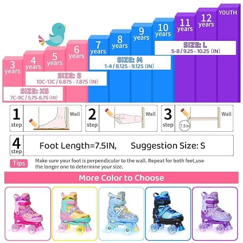 Nattork Kids Roller Skates for Girls Kids, 4 Sizes Adjustable Girls Roller Skates for Ages 3-12 with Light up Wheels & Safety Protection - Cool Birthday Gift for Indoor Outdoor Sports thumbnail 4