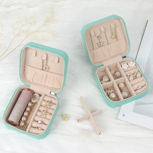 MFXIP Travel Jewelry Case Small Jewelry Box Jewelry Organizer Storage Case Portable PU Leather Mini Jewelry Travel Case for Girls Womens Earring, Necklace, Rings,Bracelets thumbnail 5