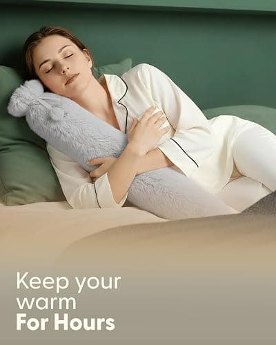 KEPLIN Extra Long 2L Hot Water Bottle with Super Soft Fleece Cover, Durable Natural Rubber, Long Lasting Warmth for Neck, Back & Body, Winter Comfort - Grey thumbnail 4