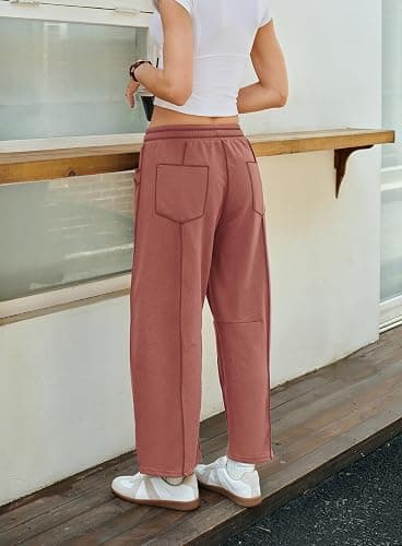 Yanekop Womens Baggy Wide Leg Pants Casual Fall Trousers Palazzo Pants Drawstring Waist Barrel Sweatpants with Pockets thumbnail 5