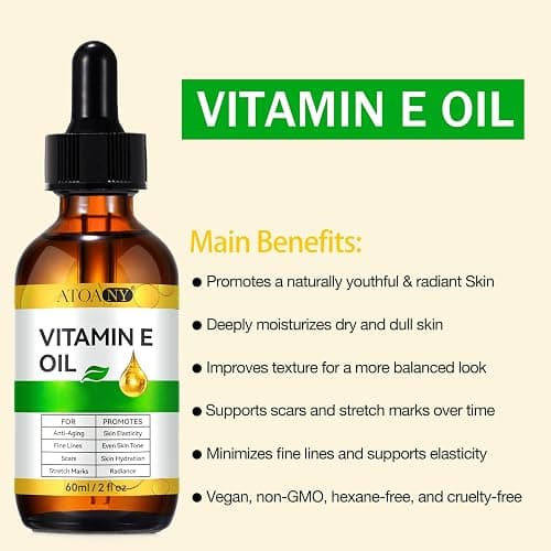 Vitamin E Oil 75,000 IU 2 Pack - 100% Organic Pure Vitamin E Oil for Skin, Face, Hair, Body - Natural Antioxidant for Dryness, Wrinkles, Scars & Stretch Marks, Deep Hydration for Soft, Glowing Skin thumbnail 2