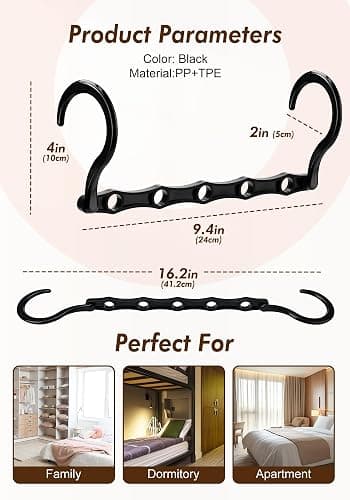 Closet Organizers and Storage 6 Pack, College Dorm Room Essentials, Multifunctional Organizer Magic Space Saving Hangers with 5 Holes, Storage Organization for Wardrobe Closet - Black thumbnail 2