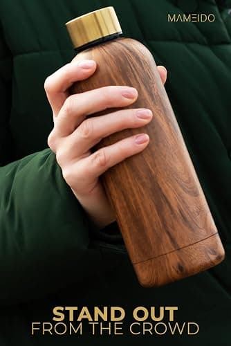 MAMEIDO Thermosflasche 500 ml (Oak Wood Gold) | 12h heiß/24h kalt, auslaufsicher & BPA-frei, Kohlensäure geeignet, Trinkflasche Edelstahl für Sport, Schule, Büro & Outdoor thumbnail 2