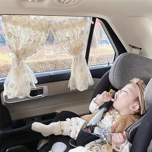Nawwgy Embroidery Flower Car Window Covers Auto Cotton Vehicle Window Drapes Privacy & Resistant ins Embroidered Chrysanthemum lace Double car Curtains - Image 1