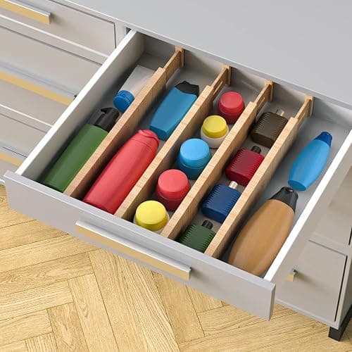 Vinsani Bamboo Drawer Dividers Set of 4 Expandable Drawer Organiser Expandable Adjustable 42-56 cm Spring-Loaded Drawer 2.4in High Separator Partitions for Kitchen Utensils Clothes Tools Home Office thumbnail 8