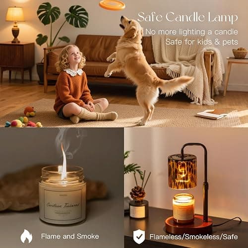 Candeldo Candle Warmer Lamp with Timer, Tortoise Shell Glass Shade | Height Adjustable, Dimmable, with Leopard-Inspired Details, Vintage Home Decor, Includes 2 Bulbs thumbnail 5