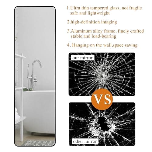 Protylctaster Door Mirror Full Length,Over The Door Mirror,48"x14" Full Length Mirror,Door Mirror, Mirror Full Length Door Hanging(Black) thumbnail 4