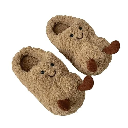 Gyios Memory Foam Slippers Winter Cartoon Fun Peanut Warm Indoor Fashion Casual Comfortable Non-slip Household Cotton Shoes-khaki-36-37 - Image 1