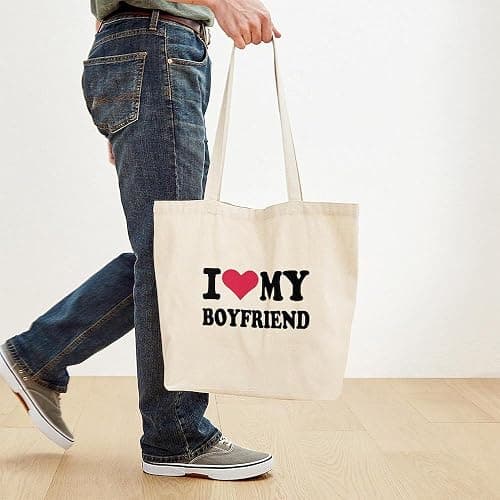 CafePress I Love My Boyfriend Tote Bag Reusable Natural Beige Canvas Shopping Bag thumbnail 2