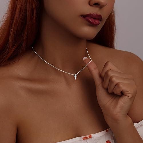 Cross Necklace for Women Girls, Dainty14K Real Gold Silver Plated Cross Choker Pendant Jewelry Non Tarnish Waterproof Trendy Cute Simple Small Necklace Easter Christian Baptism Religious Faith Jewelry Gifts thumbnail 3