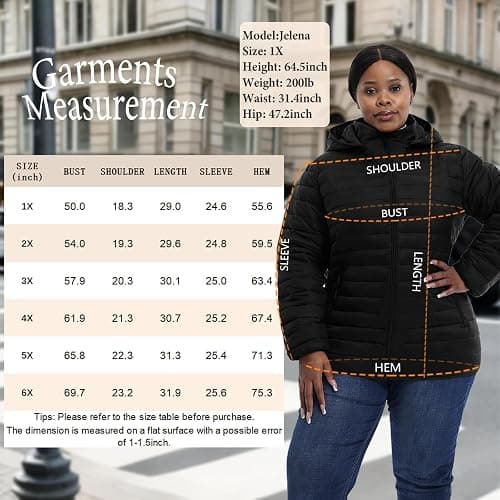 HHE Plus Size Women's Packable Puffer Jacket 1X-6X Water-Resistant Lightweight Winter Coat(Exclusively for Plus Size) thumbnail 6