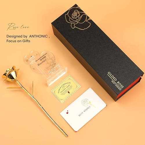 Anthonic Gold Dipped Rose Real 24K Gold Rose, Genuine One of a Kind Rose Hand Dipped in 24K Golden Roses Romantic Gifts for Women in Her Birthday Anniversary Valentines Day Mothers Day thumbnail 7