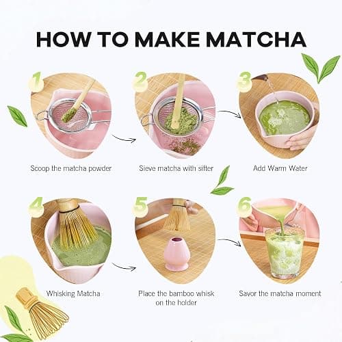 Pink Traditional Matcha Set Whisk and Bowl, 8 Pcs Matcha Making Kit Includes Ceramic Bowl with Spout, Bamboo Whisk, Holder, Scoop, Sifter, Tea Towel Cloth and Mat-Ceremonial Matcha Starter Kit Gift thumbnail 7