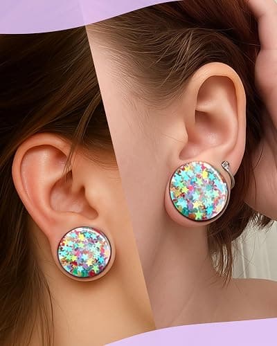 Jewseen 0g-1’’ Ear Gauges Plugs Double Flared Rainbow Star Ear Tunnels Stretchers Gauges for Women Plugs Piercing Jewelry thumbnail 2