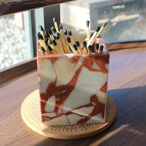 Calacatta Red Marble Toothbrush Holders for Bathroom, Natural Marble Makeup Brush Holder Countertop Organizer thumbnail 7