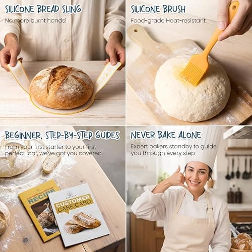 Rorecay Complete Sourdough Starter Kit: Bread Baking Supplies with Starter Glass Jar & 9” Round Banneton Proofing Basket Tool Set Ideal for Beginners Homemade Bread thumbnail 6