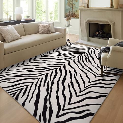 YIHOUSE Tiger Washable Area Rugs 5'x7', Black and Beige Modern Rug for Living Room, Bedroom, Ultra Thin Animal Stripe Print Rug for Girls Boys Nursery, Playroom, Dorm Room - Image 1