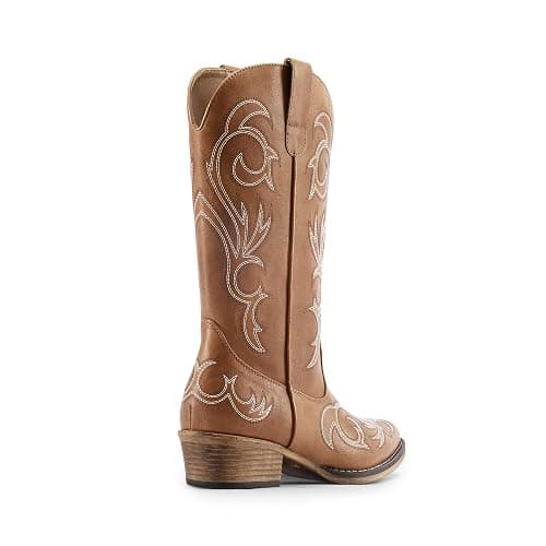 DREAM PAIRS Women's Cowboy Boots Mid Calf Cowgirl Boots Square Toe Chunky Heel Embroidery Stitched Western Boots thumbnail 6