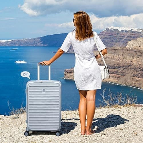 HanTrip 20 Inch Carry on Luggage 22x14x9 Airline Approved Hard Shell Suitcases with Wheels, Top Opening Expandable Carry on Luggage with Cup Holder Small Rolling Suitcase with Lock, Pink thumbnail 2