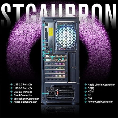 STGAubron Gaming PC Desktop Computer, Intel Core i7 up to 3.9GHz, Radeon RX 580 8G, 16G RAM, 512G SSD, WiFi 6, Bluetooth 5.2, RGB Fan x6, Windows 11 Home thumbnail 6