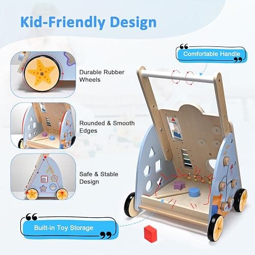 Pikasser Chariot de Marche Bebe, 8-en-1 Trotteur Bébé en Bois, Trotteur et Jouet éducatif pour les tout-petits de 3 mois à 2 ans, Cadeau pour Garçons et Filles thumbnail 7