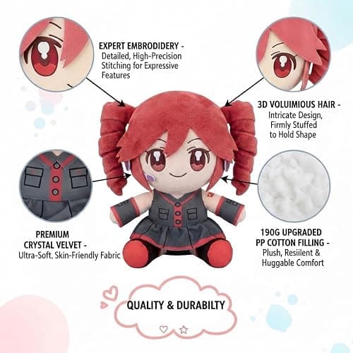 Collectible Pink Drill Twin Tail Girl Plush 22cm, Cute Anime Plush Character with 3D Twin-Drill Hair, Red and Black Outfit Figure Stuffed, Soft Anime Plushie Pillow Gift for Fans & Collectors thumbnail 6
