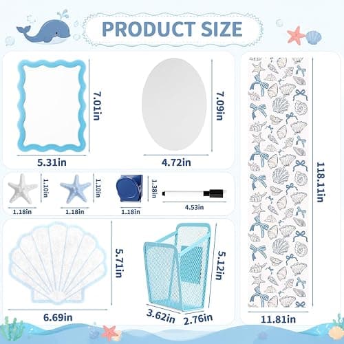 Sabary 15 Pcs Coastal Starfish Seashell Locker Decoration and Organizer Set Locker Wallpaper Magnetic Pen Holder and Mirror Whiteboard Marker Shell Cork Board with 3 Magnetic Clip 6 Starfish Magnets thumbnail 3