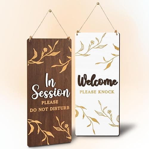 Woodamore In Session Door Sign for Therapists, Reversible Wood Office Sign | reversible hanging sign, do not disturb and welcome please knock, therapy, massage, office door - Image 1