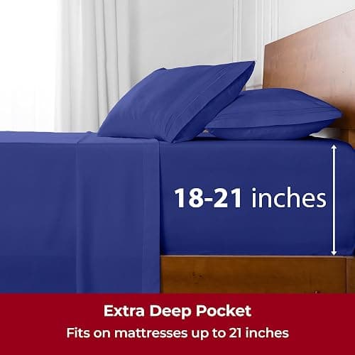 Mellanni Extra Deep Queen Sheets - 4 PC Iconic Collection Bedding - Hotel Luxury, Ultra Soft, Cooling Bed Sheets - Wrinkle, Fade, Stain Resistant (Queen, Royal Blue) thumbnail 6