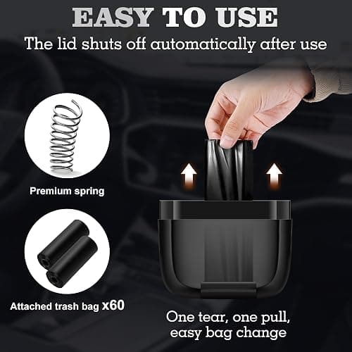 OUDEW 2 Packs Car Trash Can with Lid，Built-in Storage Garbage Bag，Leakproof Vehicle Trash，Car Accessories for Interior,Mini Garbage Bin for Automotive, Office, Kitchen,Bedroom，with 60pcs Trash Bags thumbnail 4