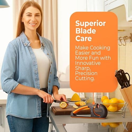 Orange Ninja 4-Stage Knife Sharpener & Serrated Knife Sharpener– Repairs, Sharpens & Polishes Blades with Ergonomic Non-Slip Grip thumbnail 2