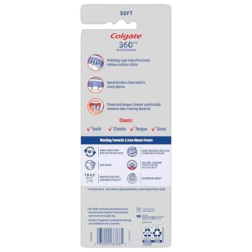 Colgate 360 Optic White Whitening Toothbrush, Adult Soft Toothbrush with Whitening Cups, Helps Whiten Teeth and Removes Odor Causing Bacteria, 4 Pack thumbnail 7