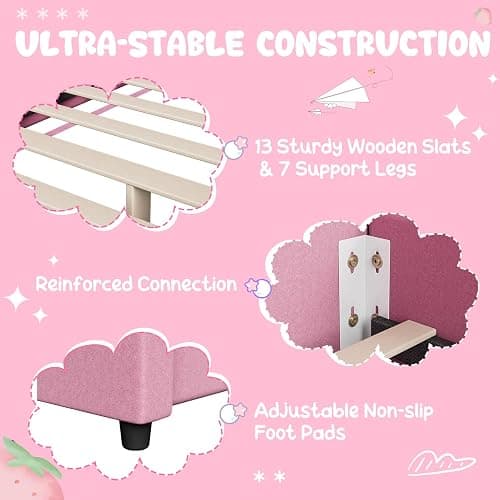HONEY JOY Twin Bed Frames for Kids, Toddler Wooden Twin Bed Platform w/Headboard & Slat Base, No Box Spring Needed, Children Bedroom Furniture for Boys Girls, Fits Standard Twin Mattress, Strawberry thumbnail 6