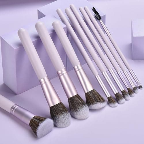 YJ-Anyue 10-Piece purple Wooden Makeup Brushes Set, Professional Foundation Concealer Contour Eyeshadow Kabuki Brushes, Premium Synthetic Bristles for Liquid Powder Cream thumbnail 4