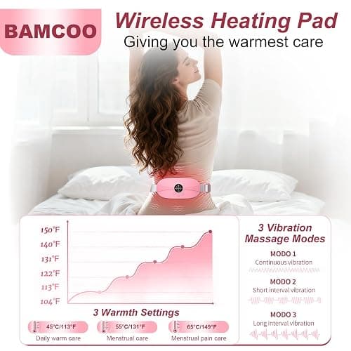BAMCOO Portable Heating Pad for Cramps, Small Pink Heating Pad for Women | Travel Heating Pad with 5s Fast Heating, 3 Heat Levels and 3 Massage Modes thumbnail 2