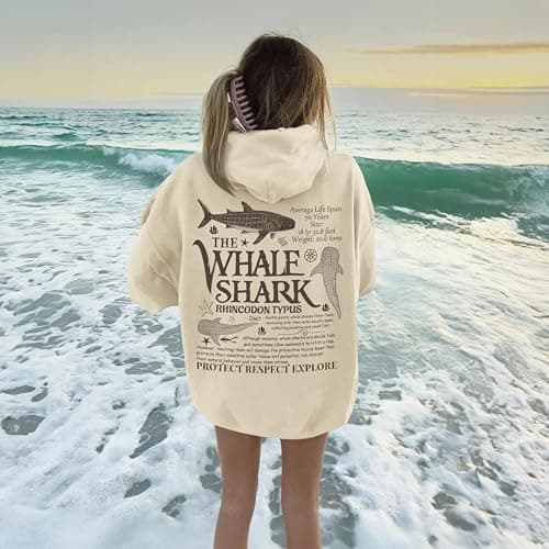 Lubpow Cute Hoodies for Women Ocean Whale Shark Hoodie Aesthetic Animal Graphic Sweatshirts Casual Fleece Pullover Tops thumbnail 5