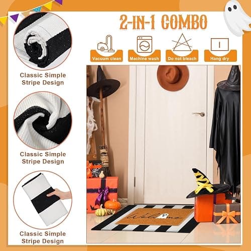 Maasechs 2 Pcs Halloween Doormat 24'' x 35'' Halloween Outdoor Rug and 24'' x 16'' Ghost Boo Coir Doormat Welcome Mat Non Slip Floor Mat for Outside Entrance Front Porch(Halloween) thumbnail 3