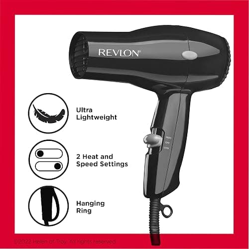 Revlon Compact Hair Dryer | 1875W Lightweight Design, Perfect for Travel, (Black) thumbnail 4