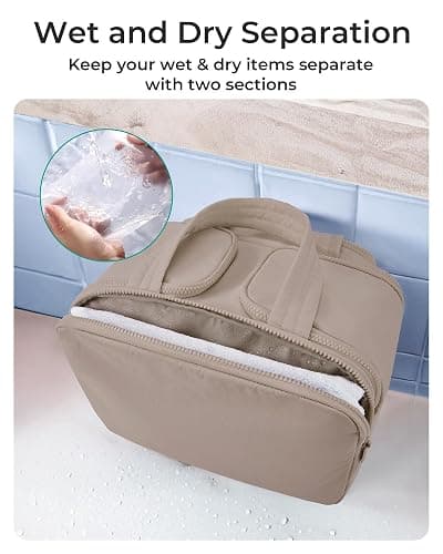 BAGSMART Travel Toiletry Bag, Crush Toiletry Bag for Women, Wide-open Puffy Toiletry Bags for Traveling, Large Travel Cosmetic Makeup Bag Organizer for Accessories,Toiletrie, Grayish Brown thumbnail 5